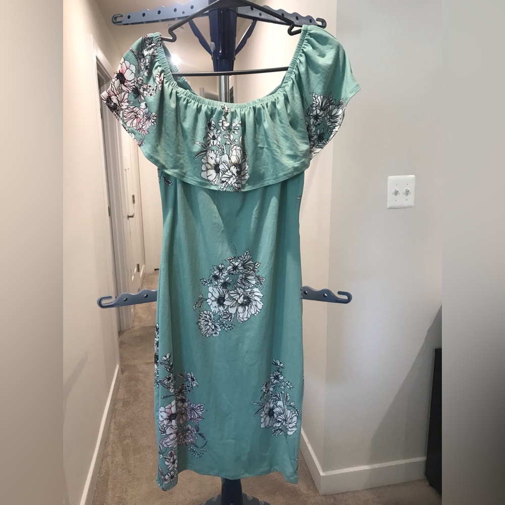 Mint Green and Flower Print Love Chelsea Mini Dress, Size: Medium